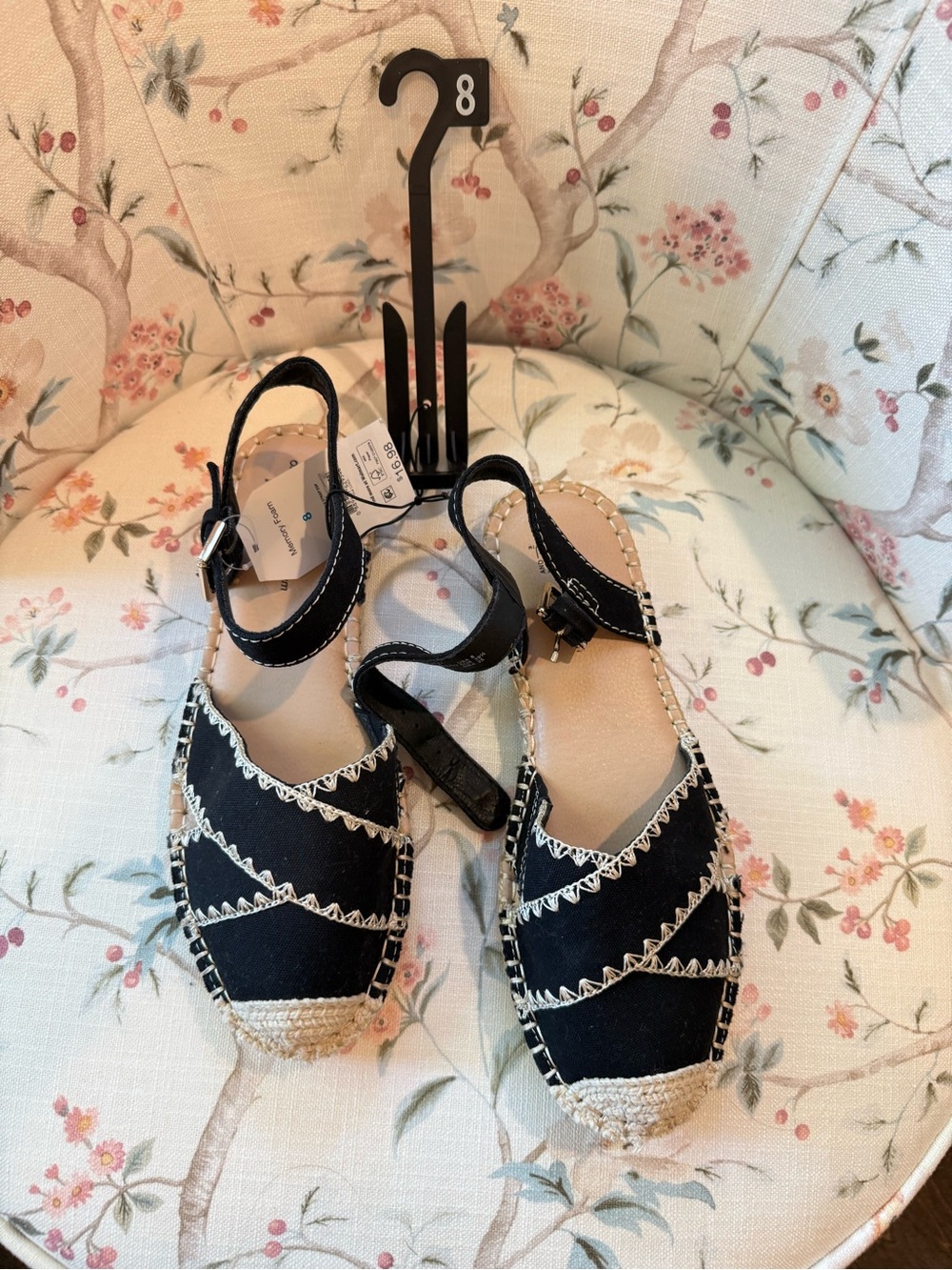 Time and Tru Black Espadrille Ankle-Strap Sandals